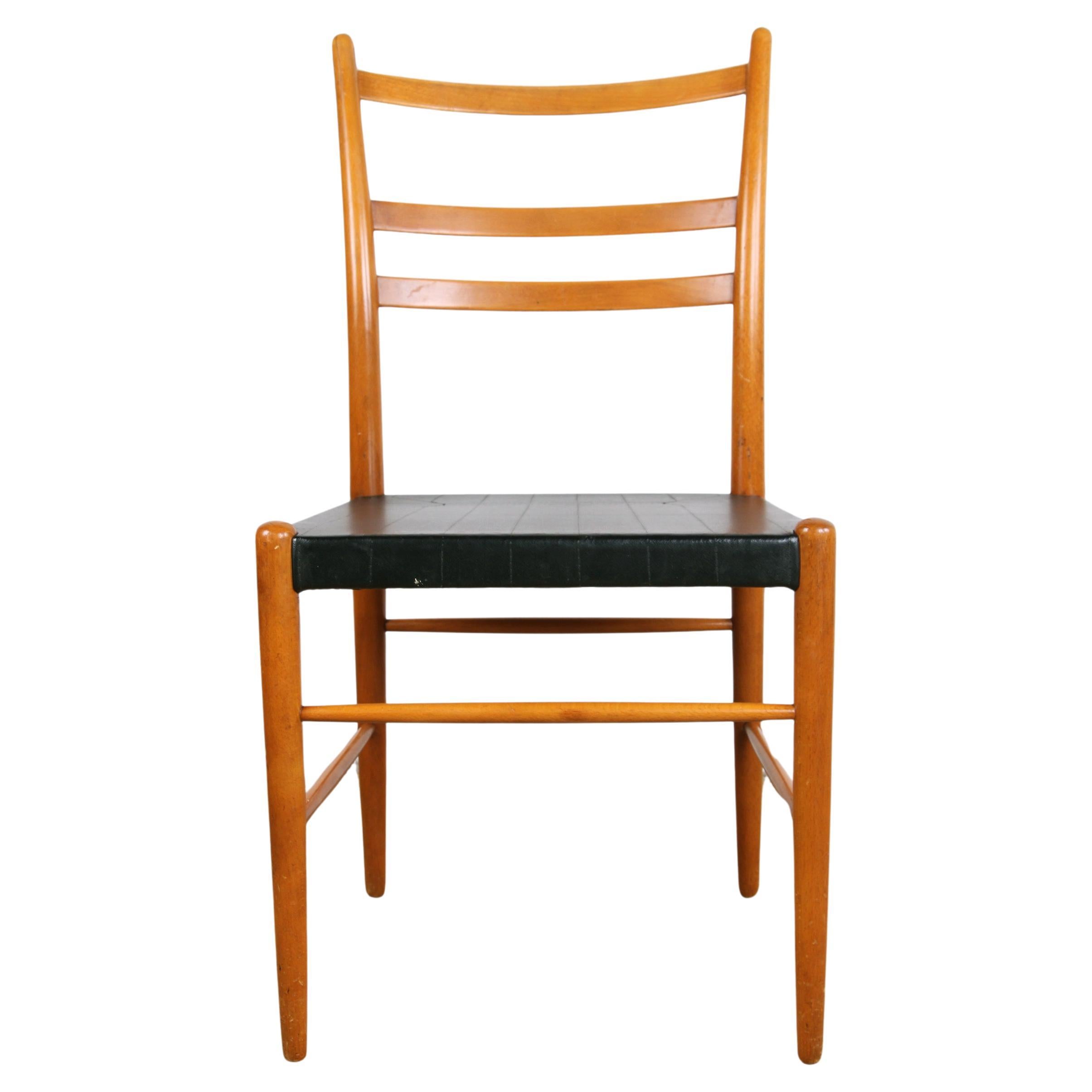 Series of 6 Swedish chairs in Elm and black Skai by Yngve Ekstrom for Gemla 1960