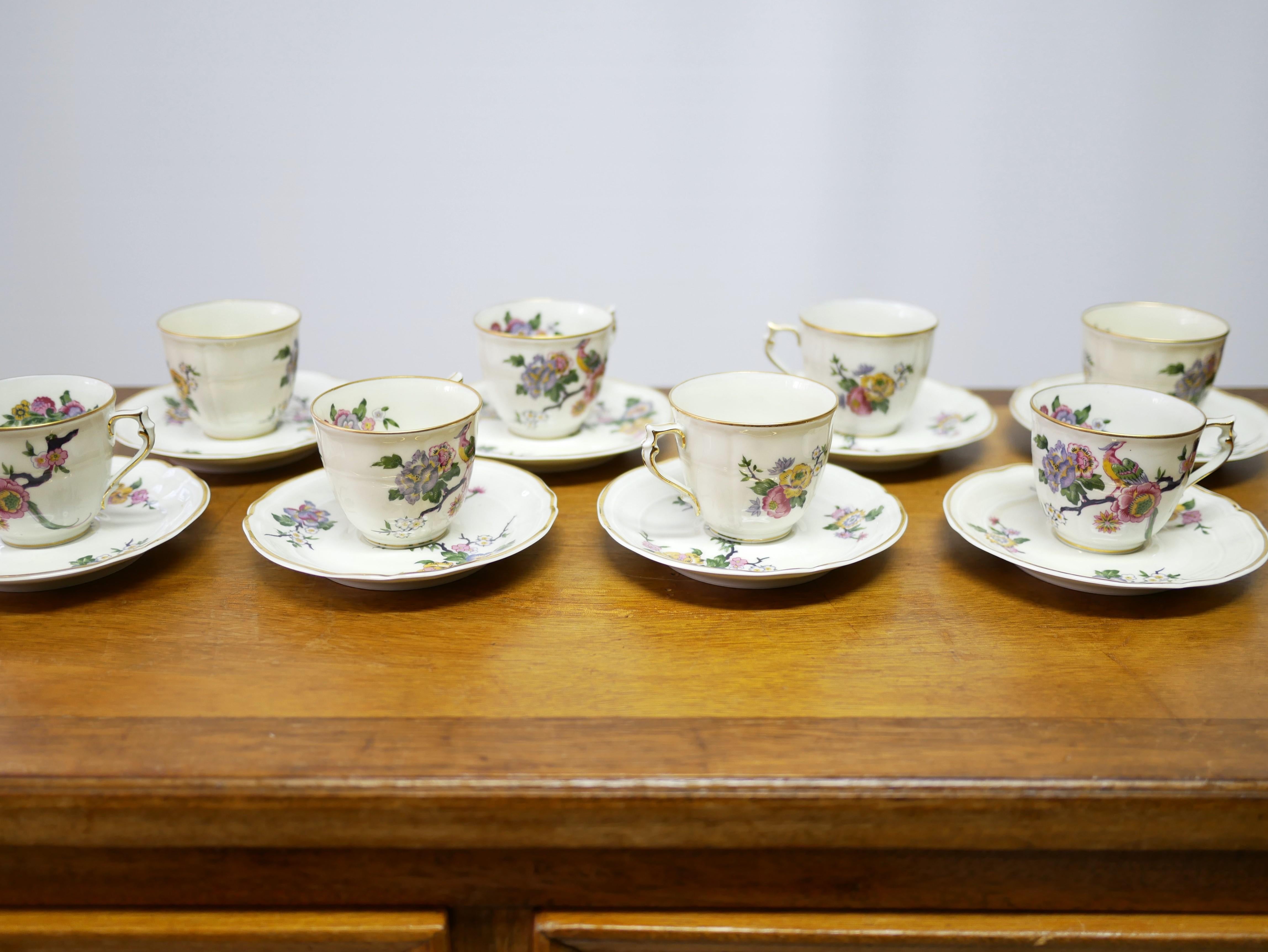 Series of 8 coffee cups and under cup in Limoges porcelain, Bernardaud France For Sale 4