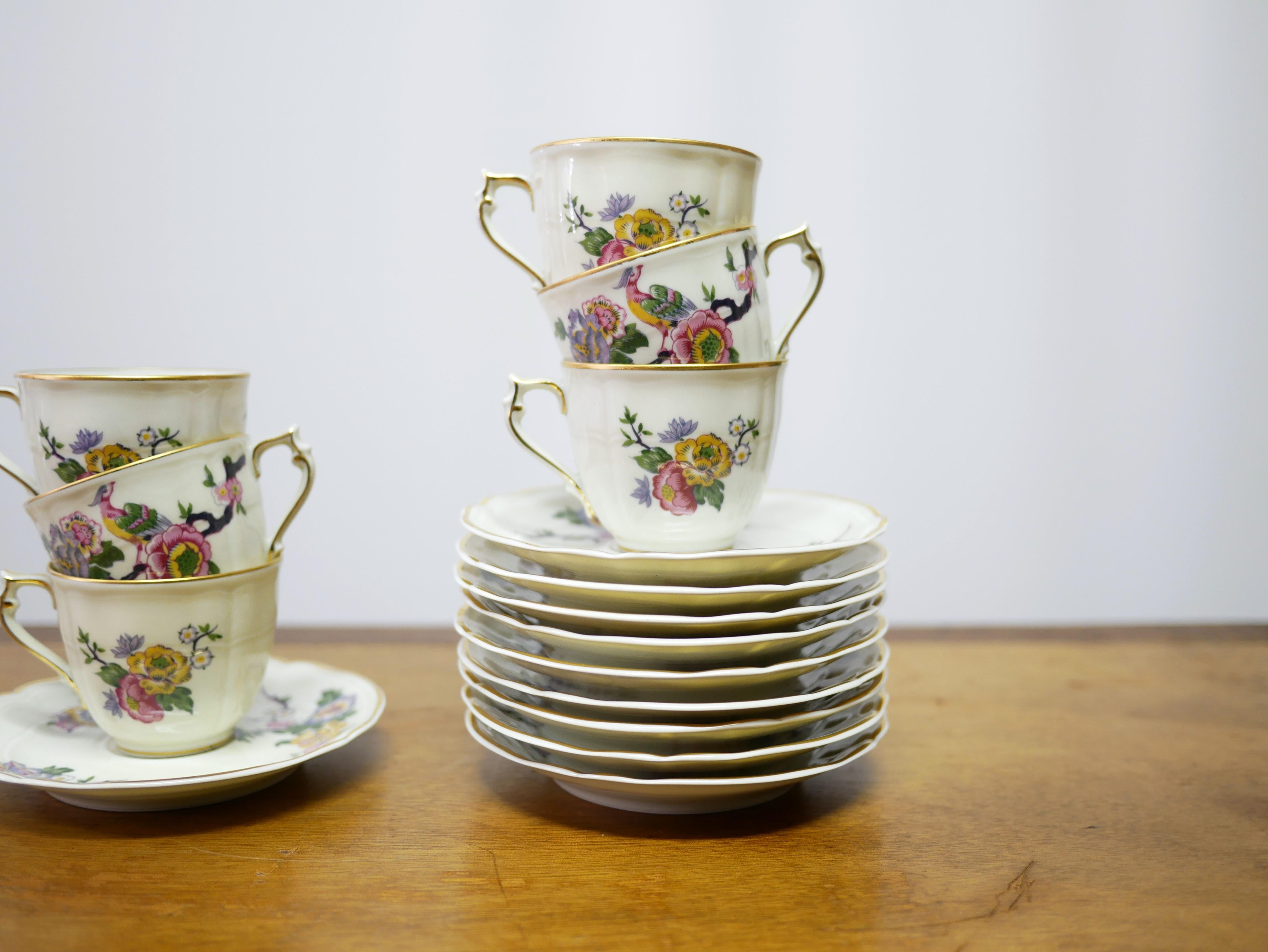Porcelain Series of 8 coffee cups and under cup in Limoges porcelain, Bernardaud France For Sale