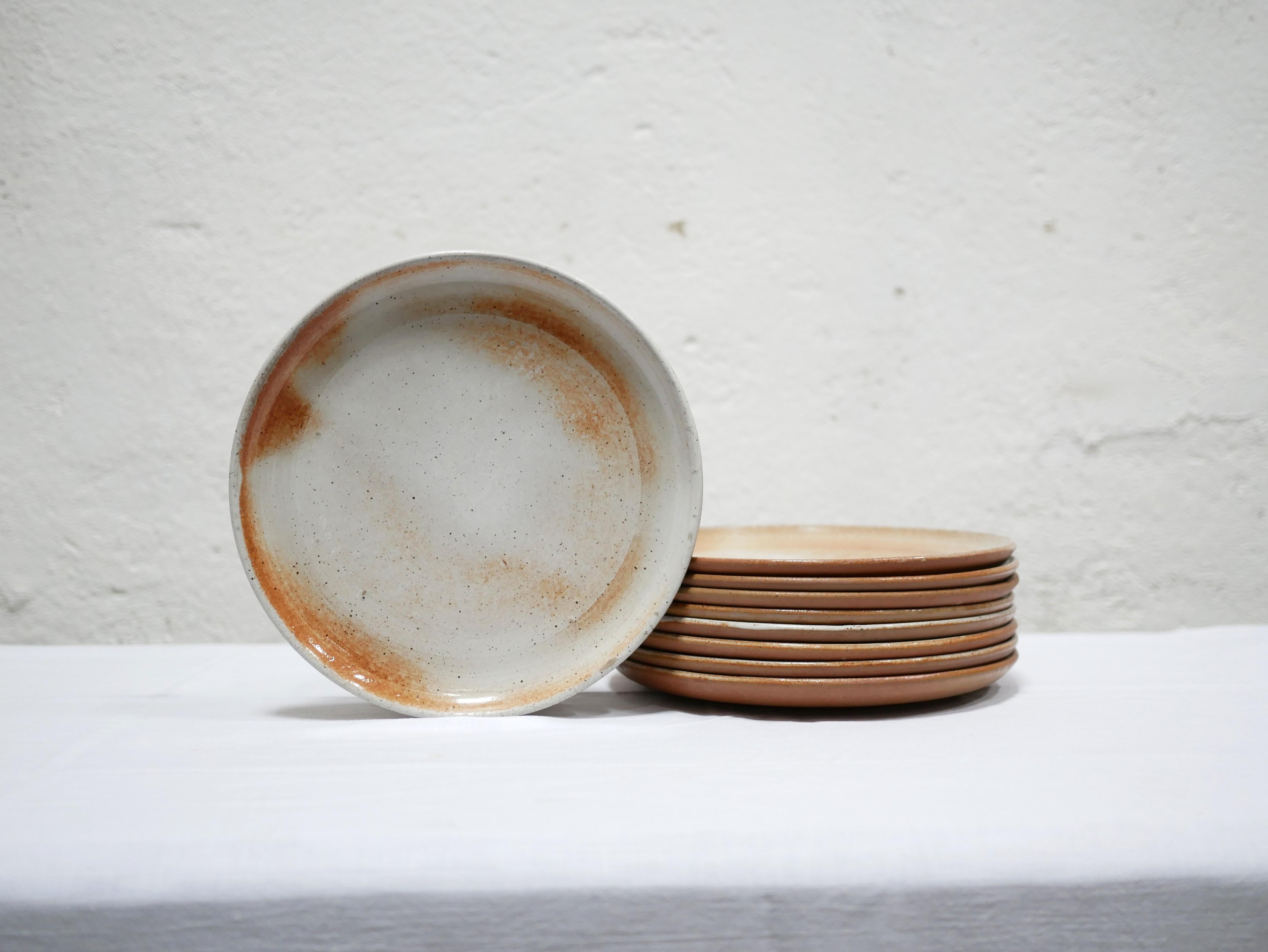 Series of 9 vintage stoneware plates by the Poteries du Marais, France 1
