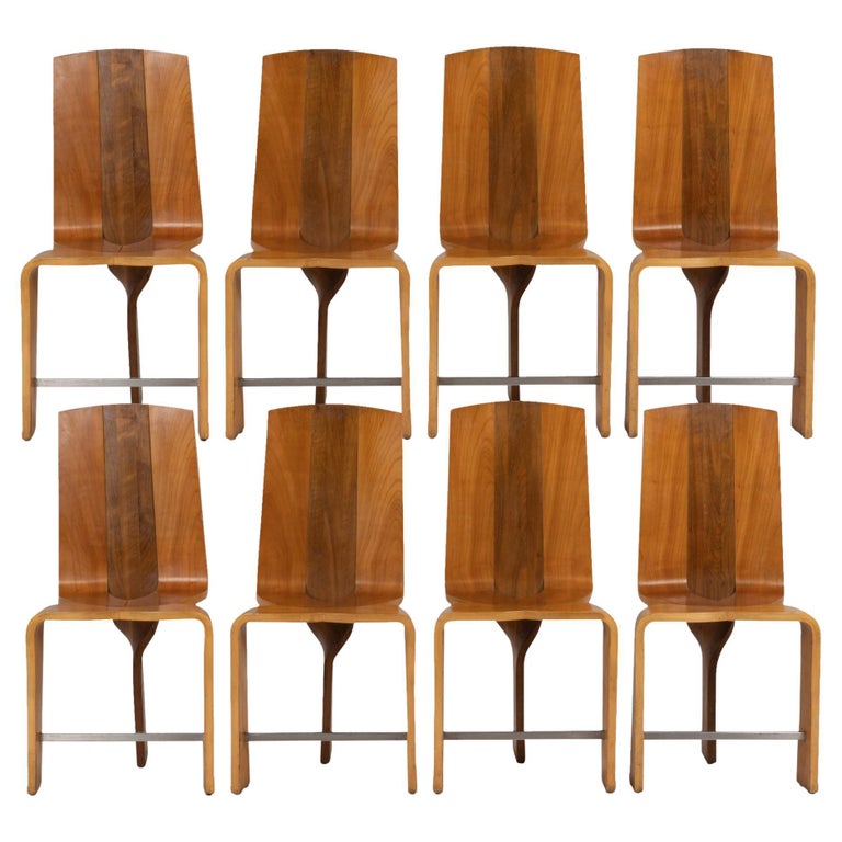 Series of Eight Chairs Blond Cherry Wood, 1980s For Sale at 1stDibs