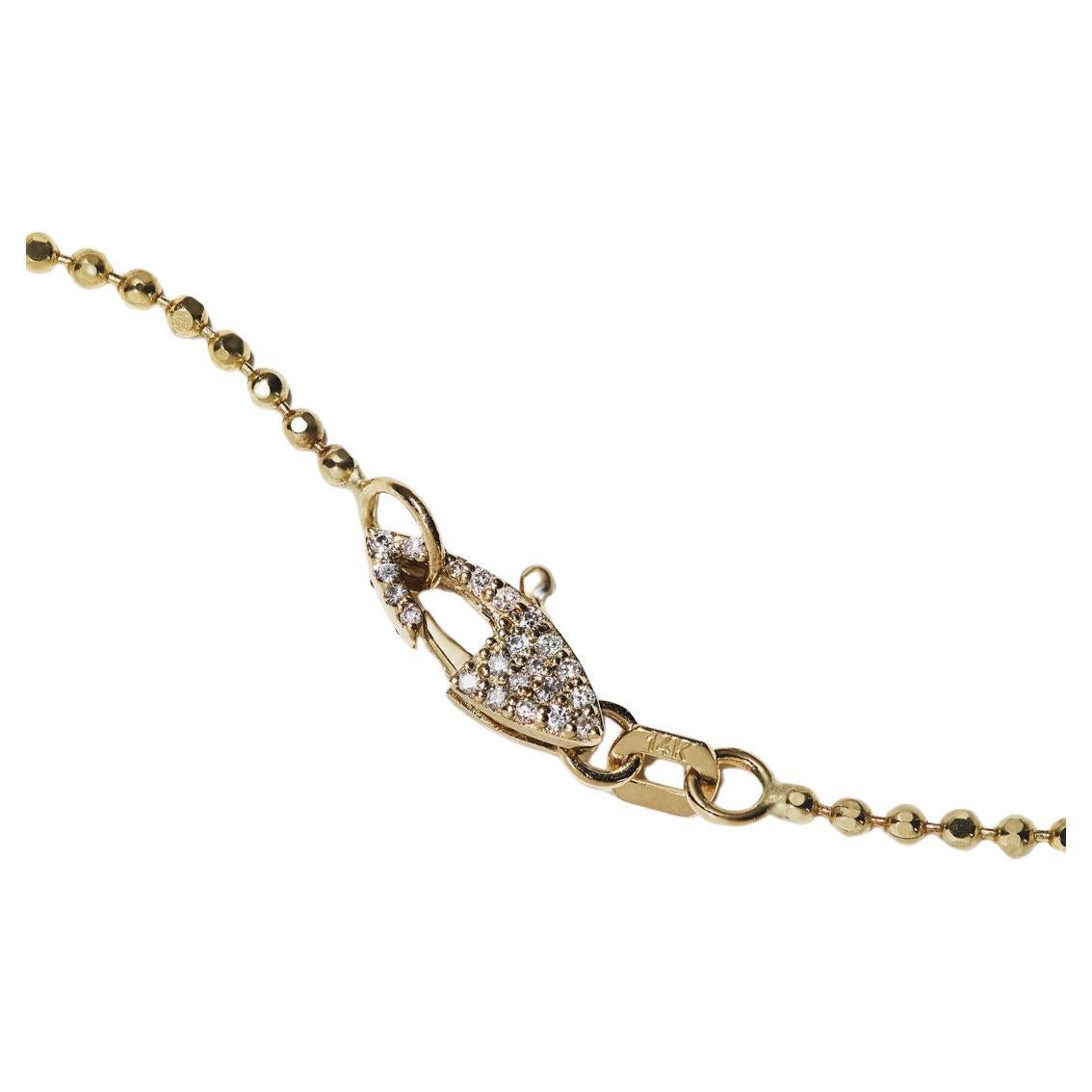Series of Eleven Diamond Clasp 14k Gold Ball Chain Necklace For Sale