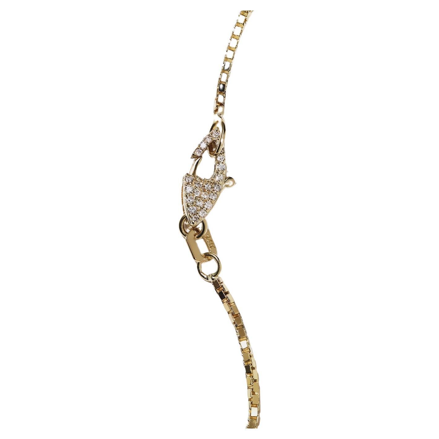Series of Eleven Diamond Clasp 14k Gold Box Chain Necklace For Sale