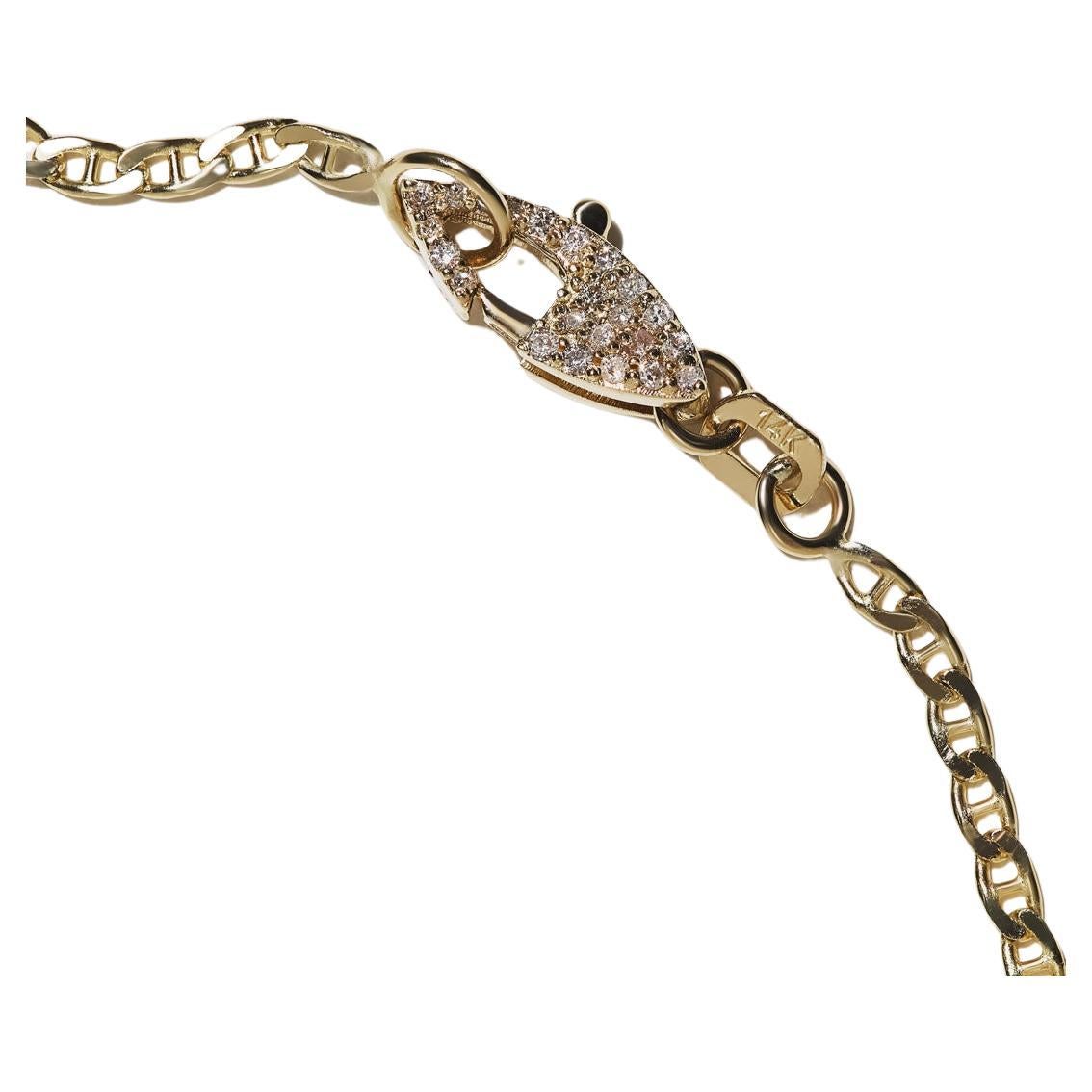 Series of Eleven Diamond Clasp 14k Gold Mariner Chain Necklace