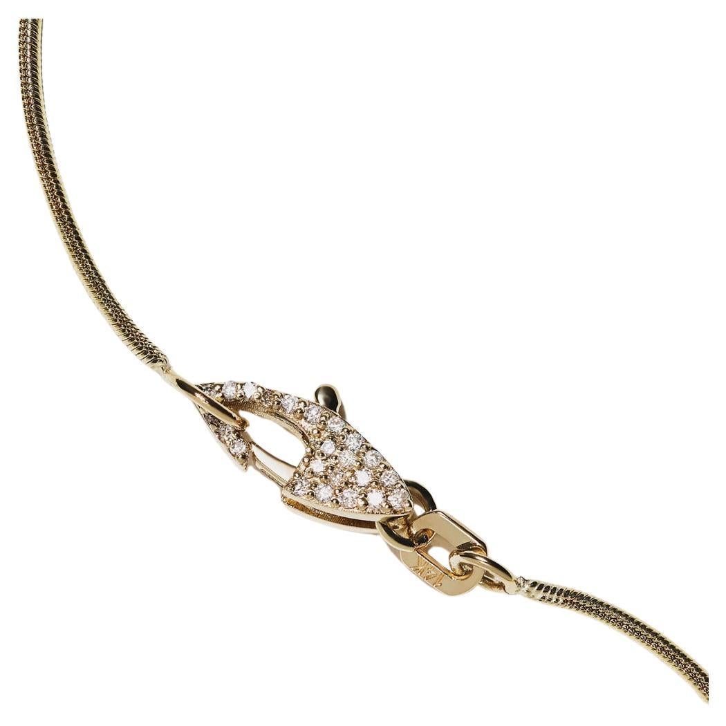 Series of Eleven Diamond Clasp 14k Gold Snake Chain Necklace