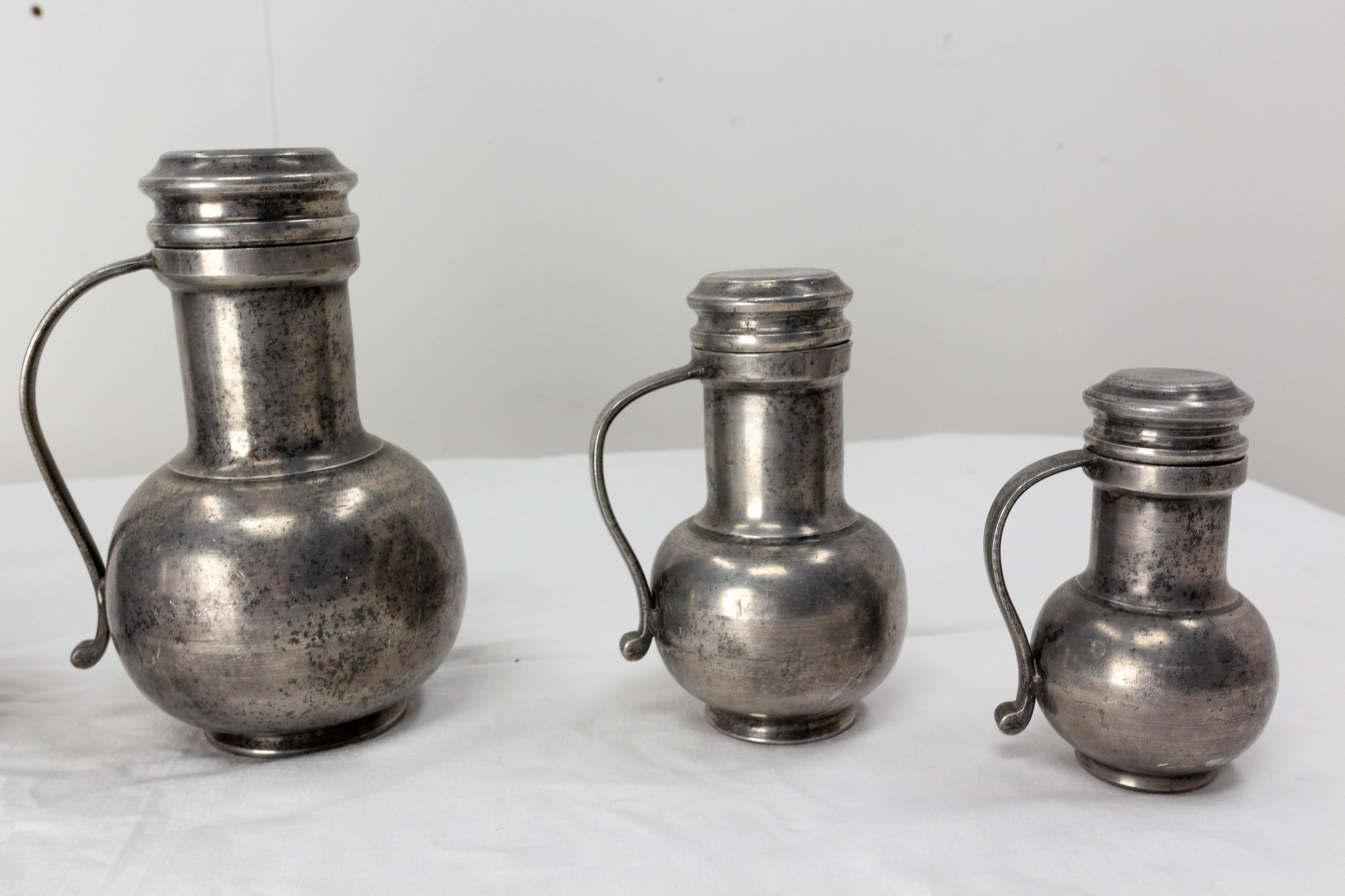 Series of Five Tin Pitchers, France, Late 18th Century For Sale 1