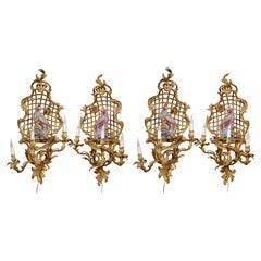 Series of Four Louis XVI Style Wall Lights with Parrots, After 1885