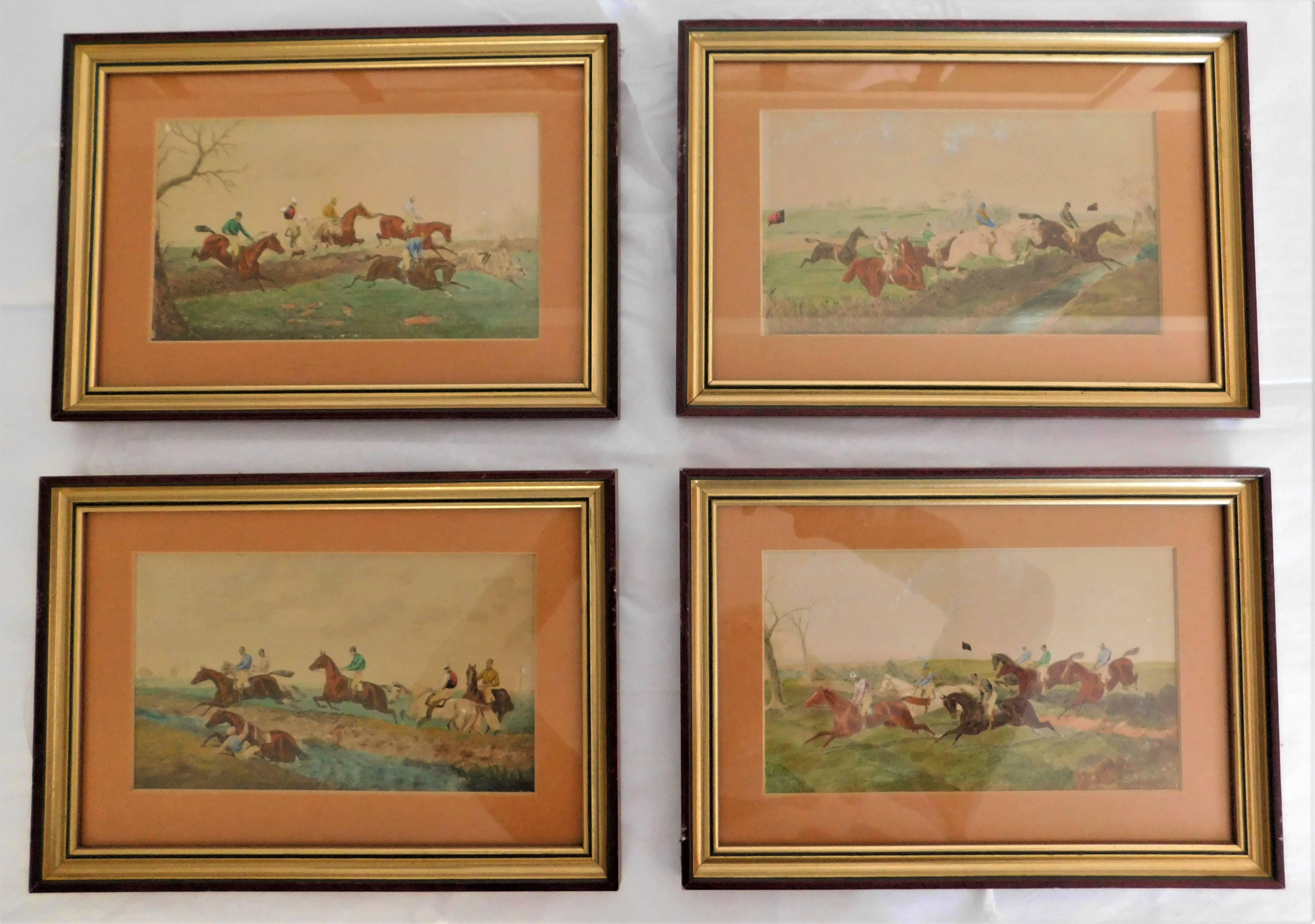 These 19th century series of four original watercolor English steeple chase paintings can be purchased individually or as a group. All four have nice frames with glass.