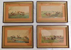 Series of Four Original Watercolor English Steeple Chase Horse Jumping Paintings