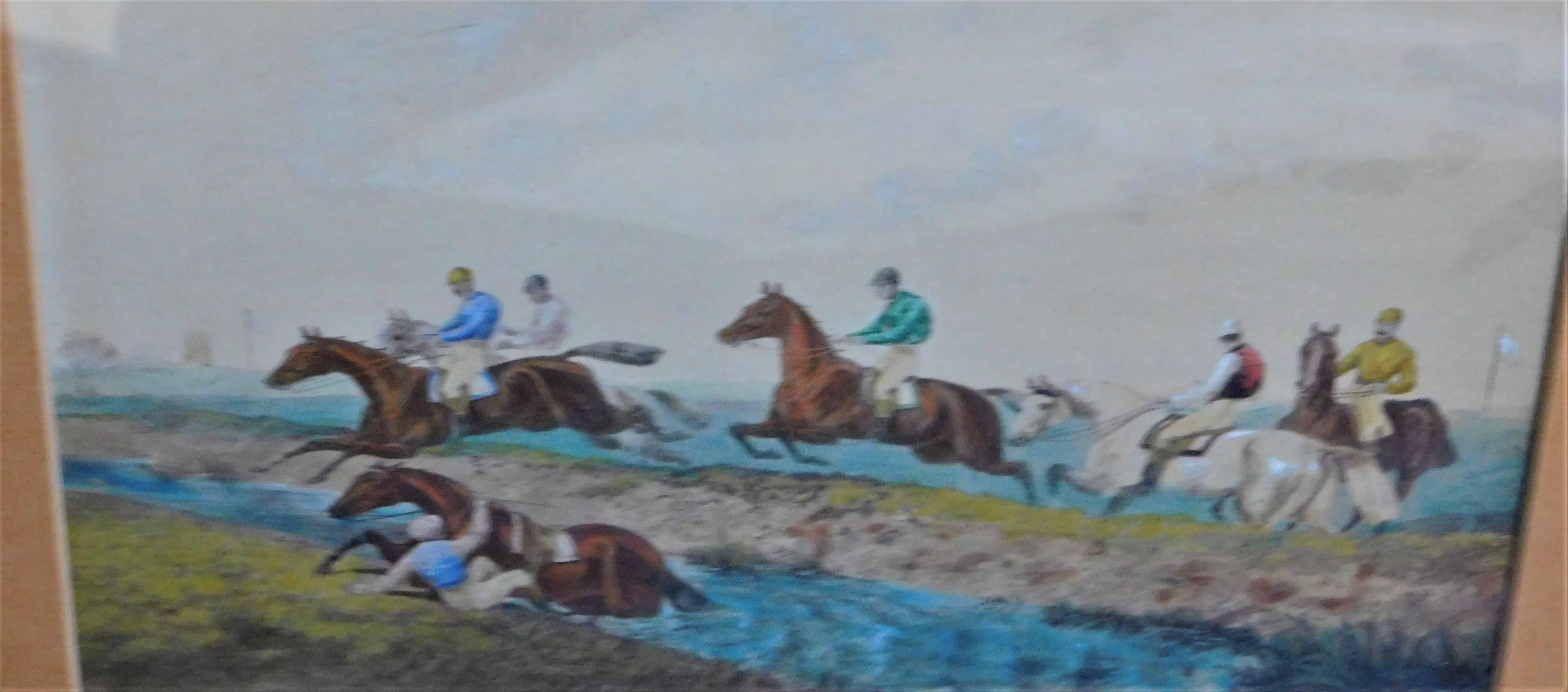 Series of Four Original Watercolor English Steeple Chase Horse Jumping Paintings 3