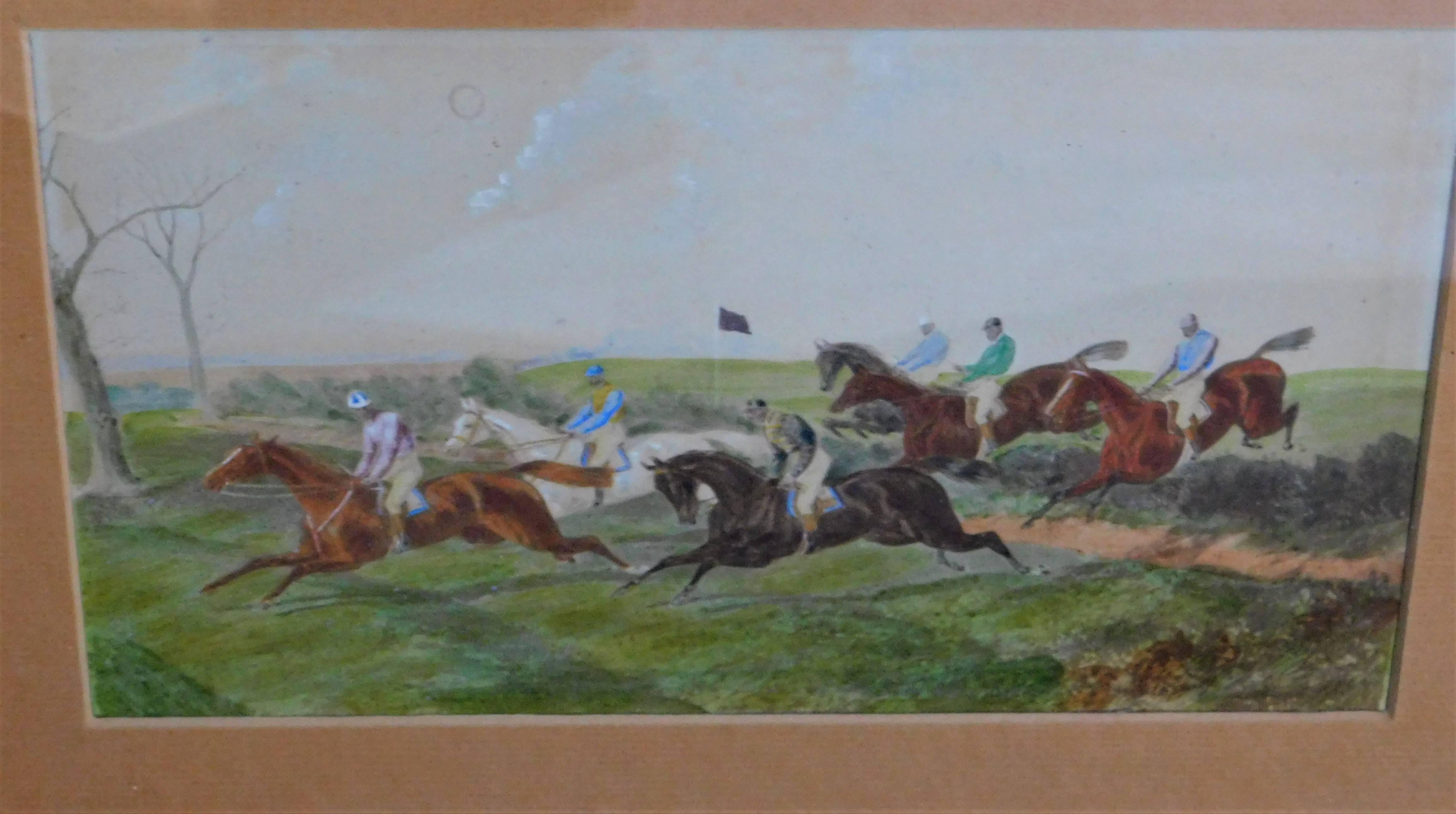Series of Four Original Watercolor English Steeple Chase Horse Jumping Paintings 5
