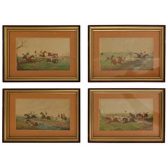 Series of Four Original Watercolor English Steeple Chase Horse Jumping Paintings