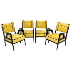 Series of Four Wing Chairs in Lacquered Wood, 1950s