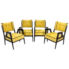 Series of Four Wing Chairs in Lacquered Wood, 1950s