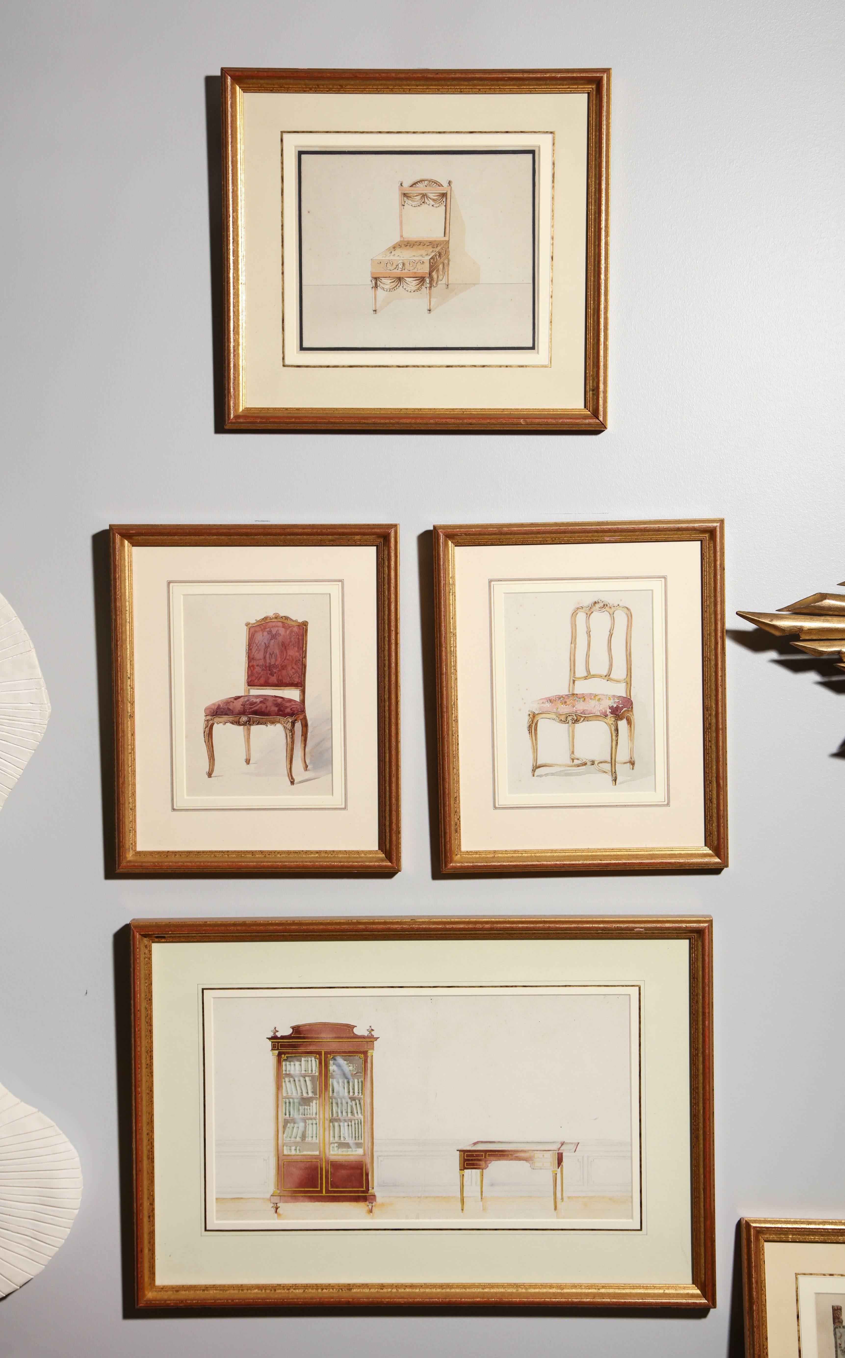 Series of Hand-Painted Drawings of Furniture 5