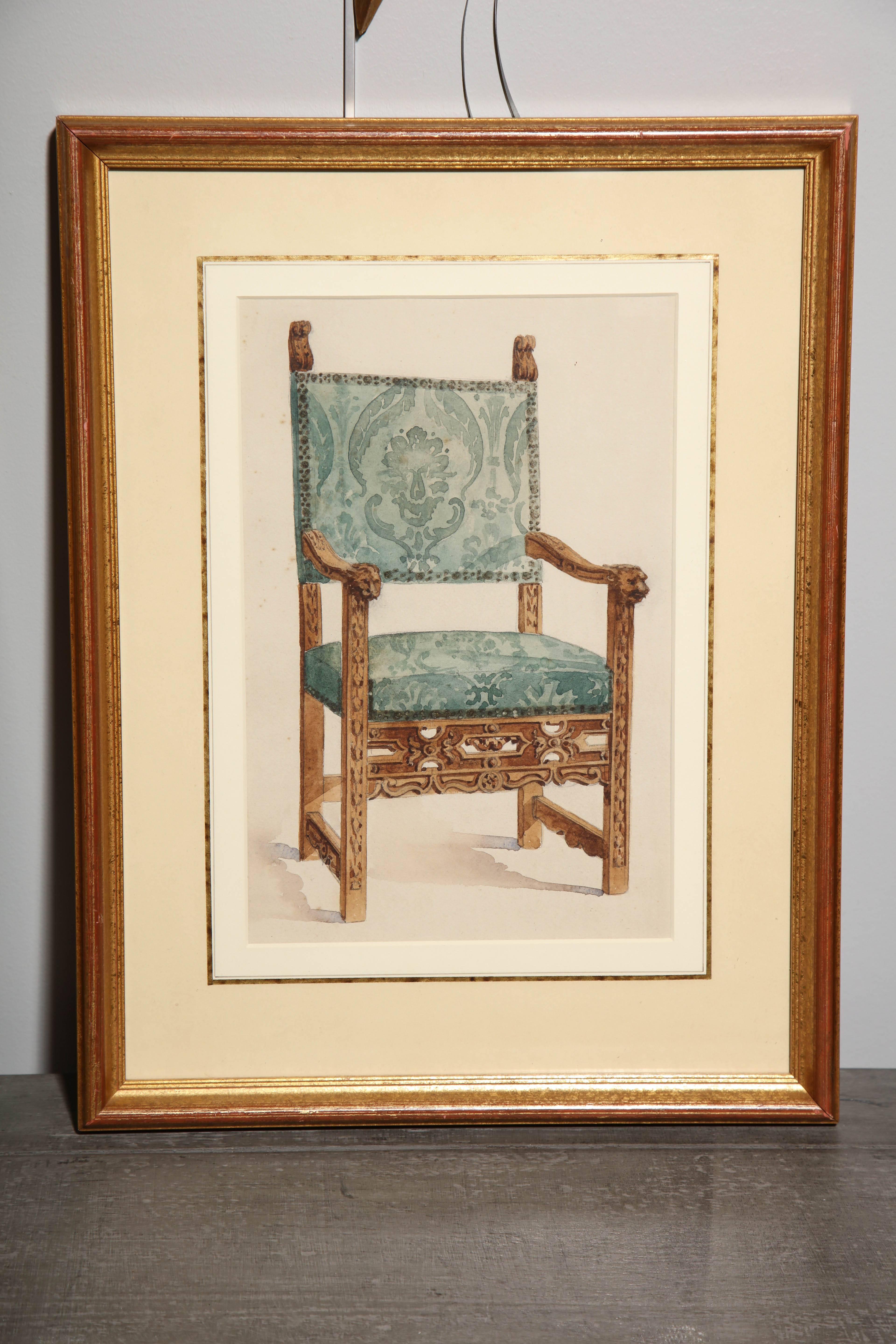 Series of Hand-Painted Drawings of Furniture 1