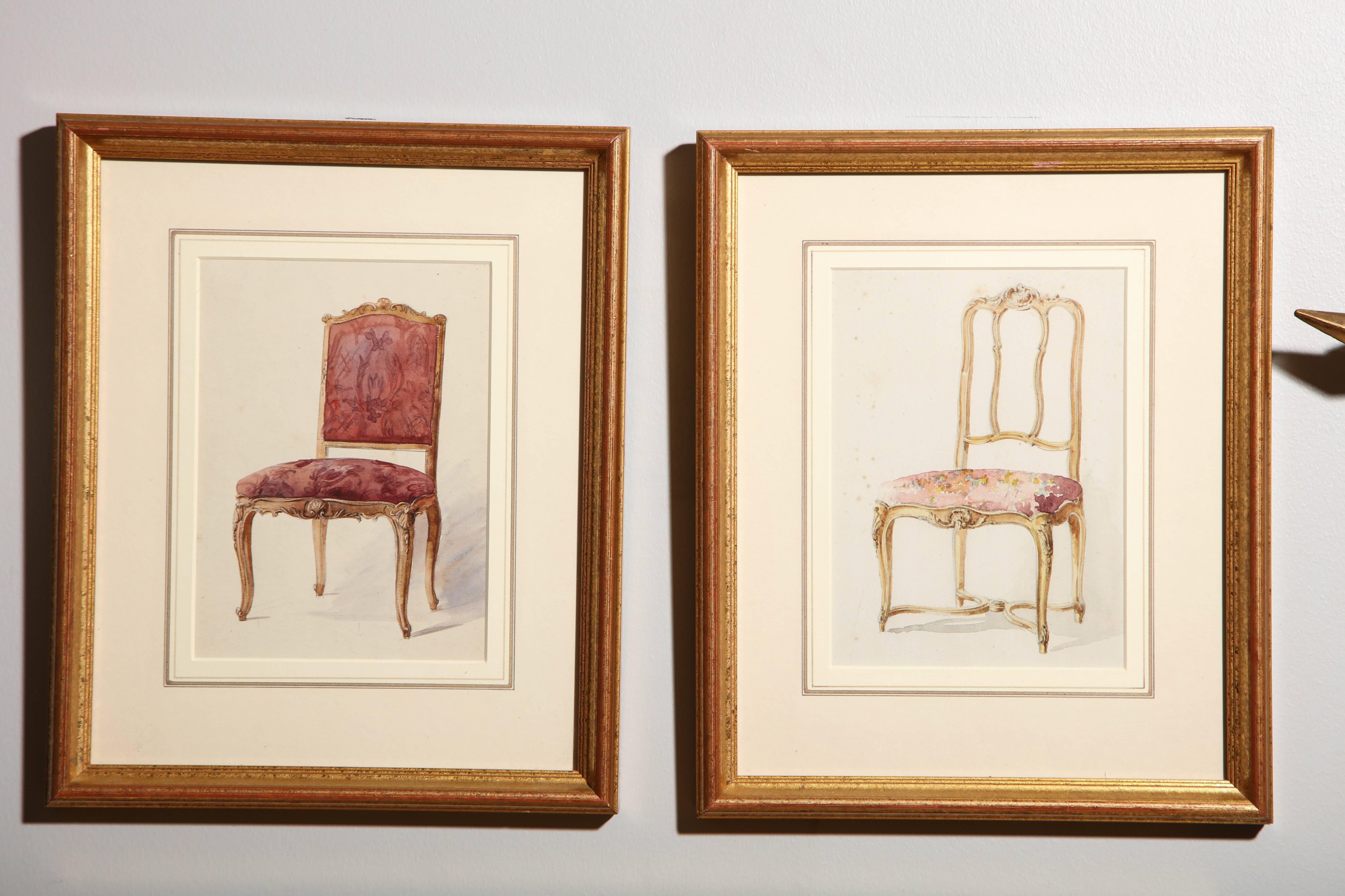 Series of Hand-Painted Drawings of Furniture 3