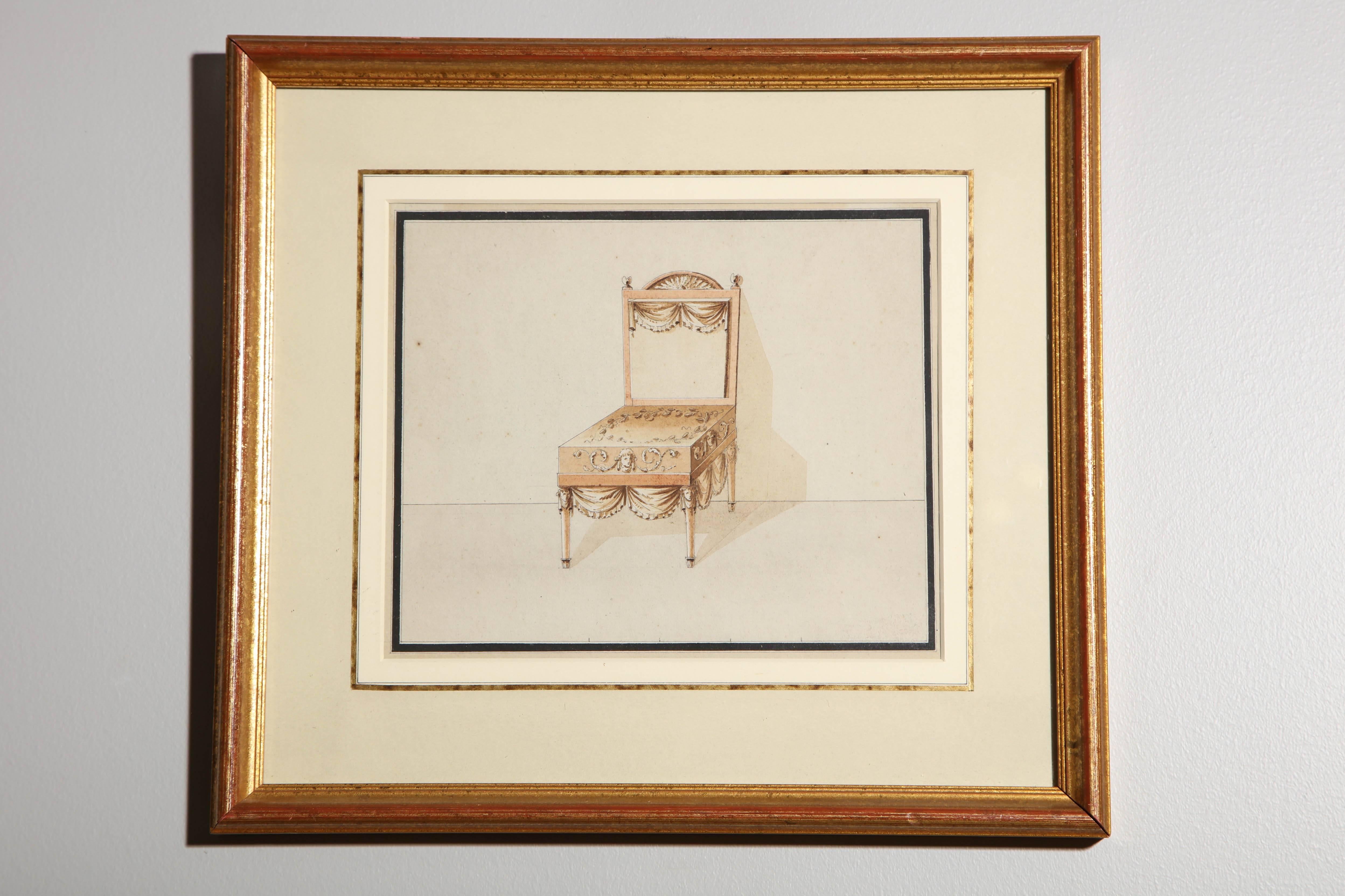 Series of Hand-Painted Drawings of Furniture 4