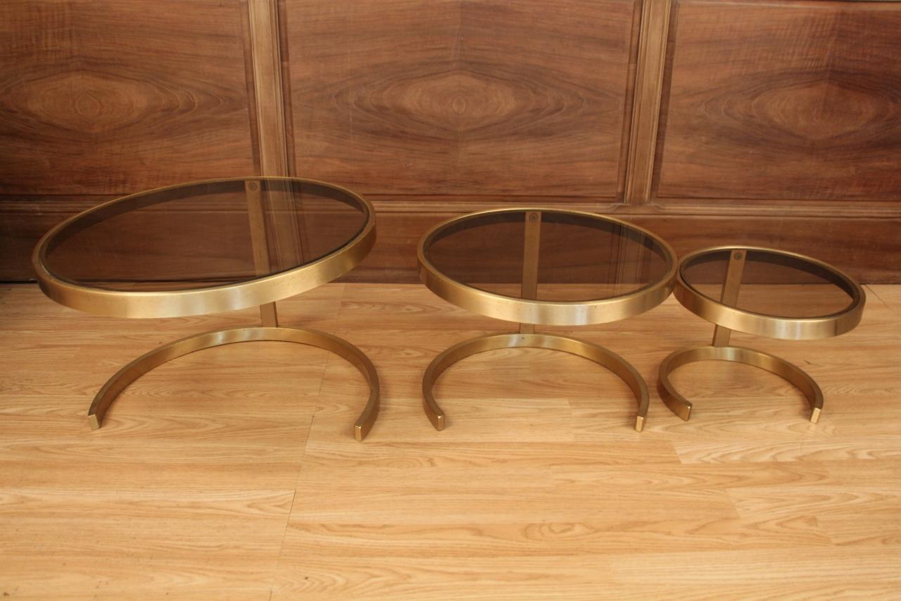 Glass Series of Nesting Tables Year 70 For Sale