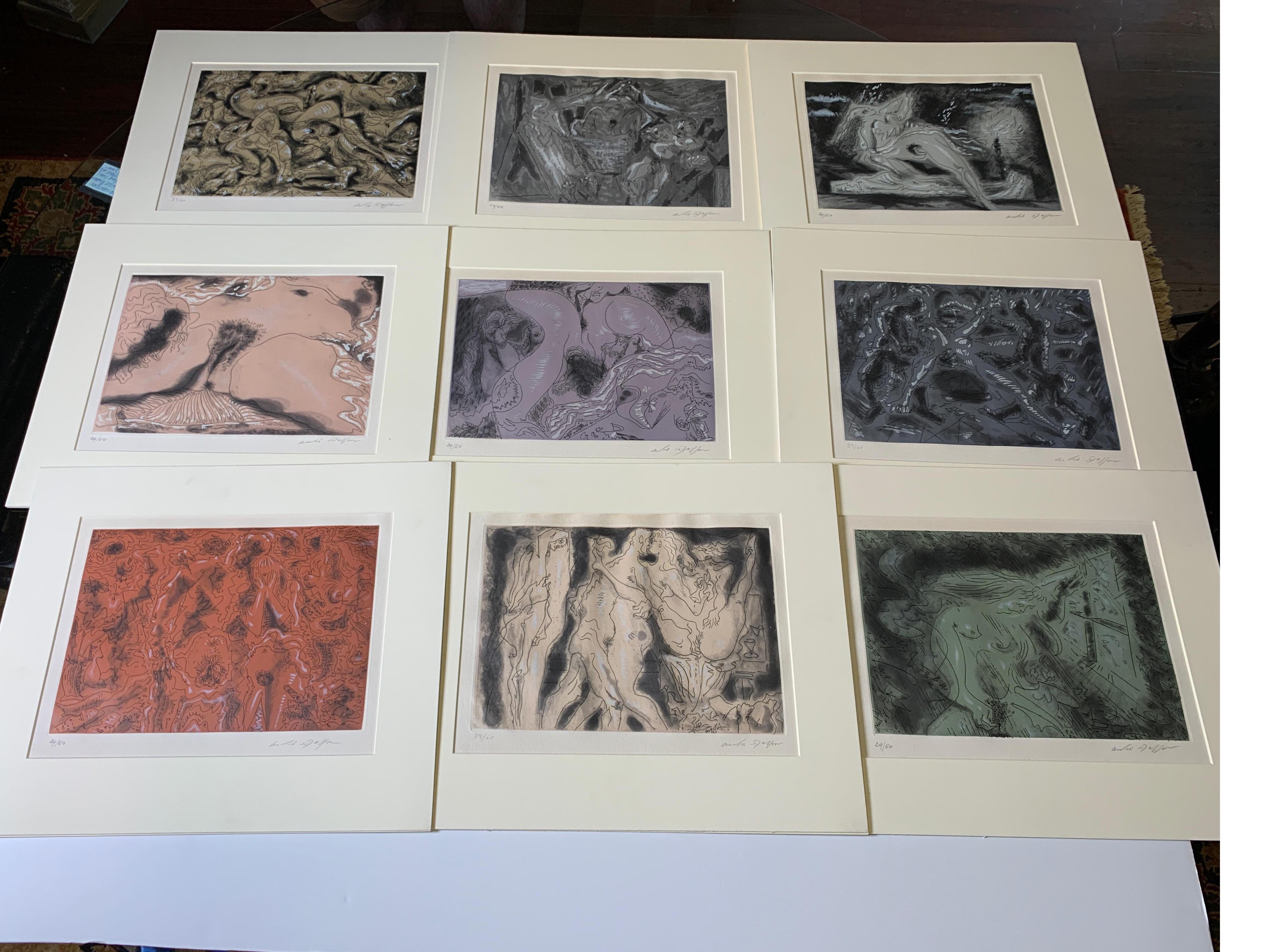 Series of Nine Surrealist Erotic Lithographs by Andre Masson, Signed / Numbered 13