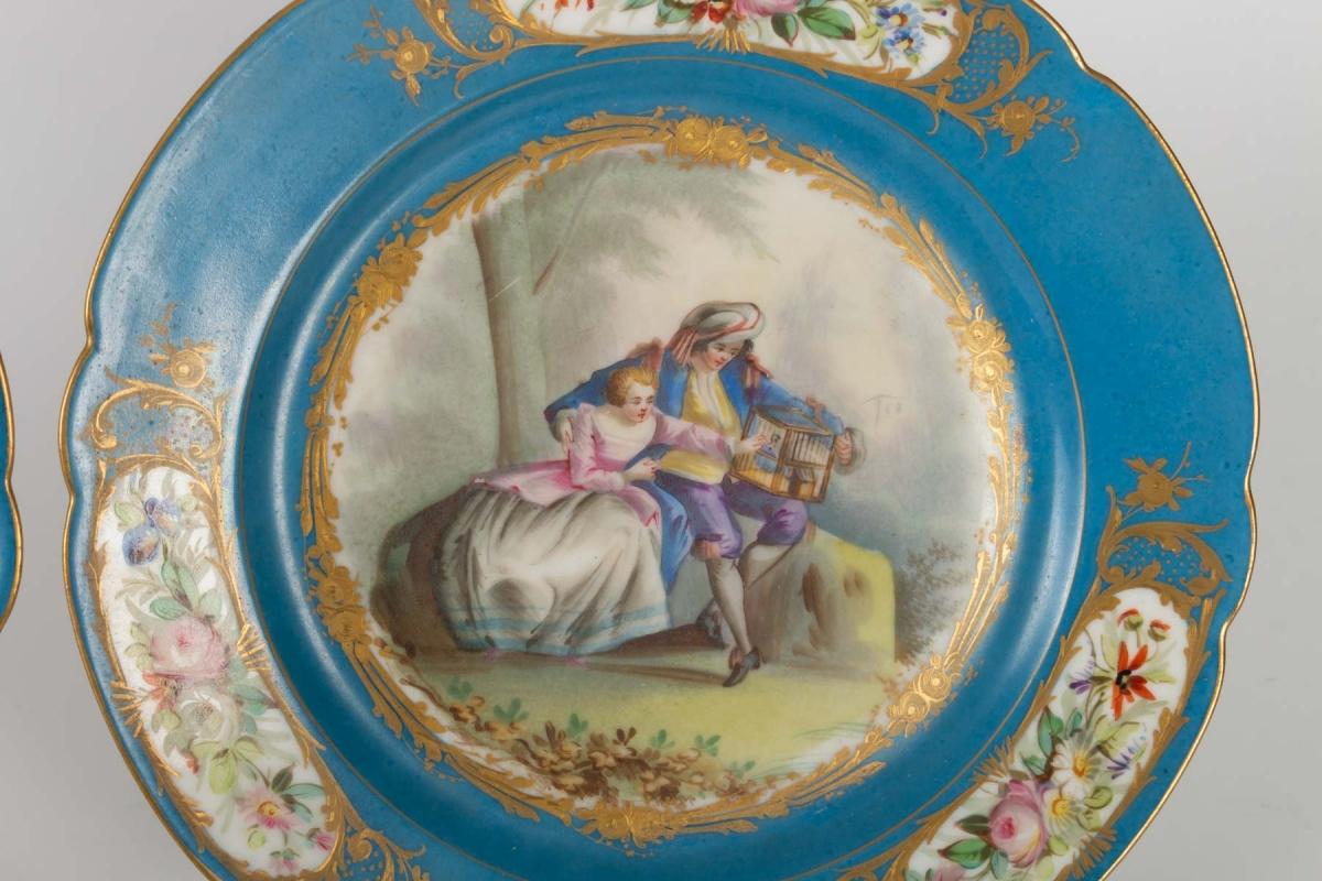 Painted Series of Sèvres Porcelain Plates from the 19th Century