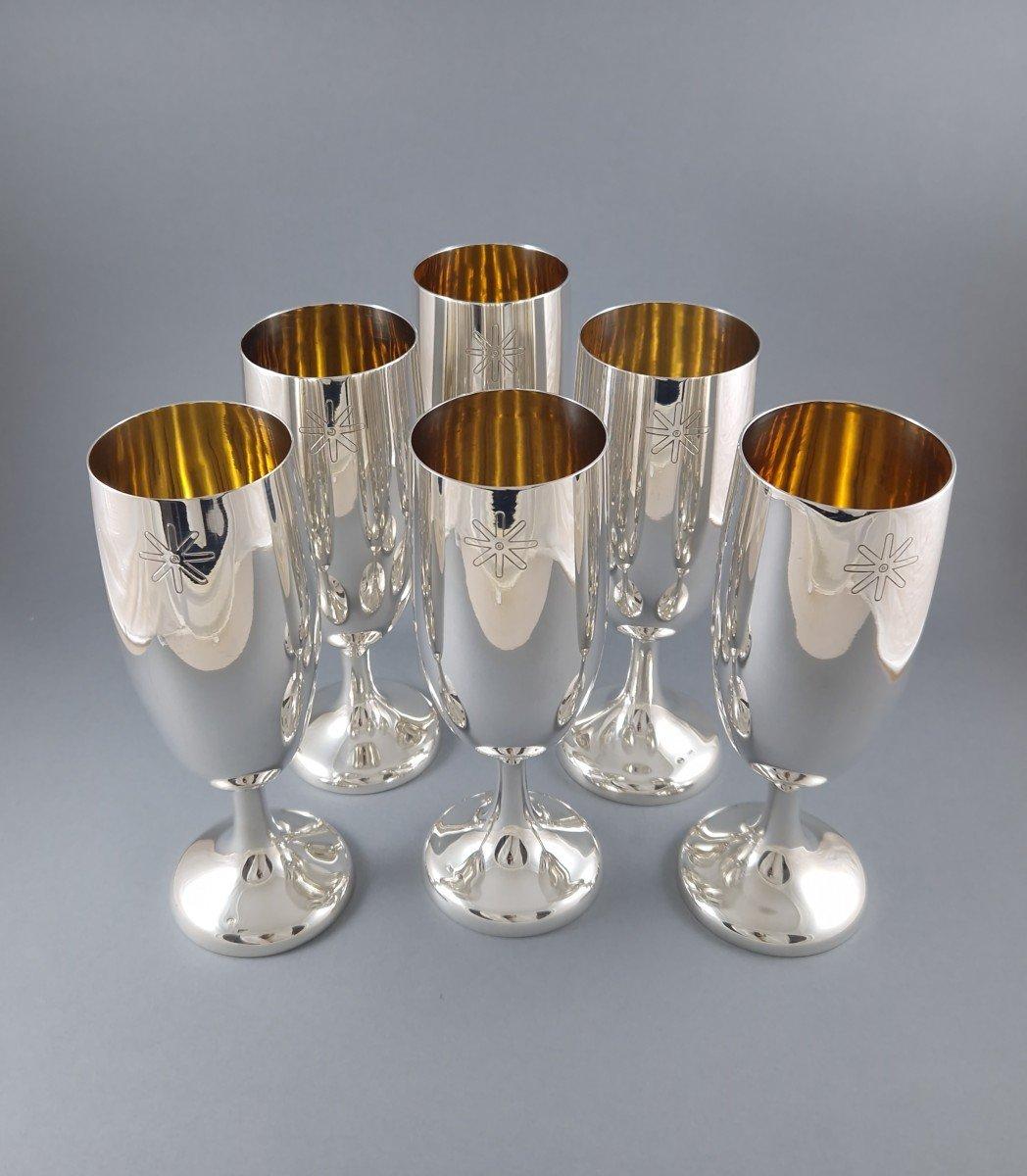 Italian Series Of Six Glasses In Sterling Silver And Gilt For Sale