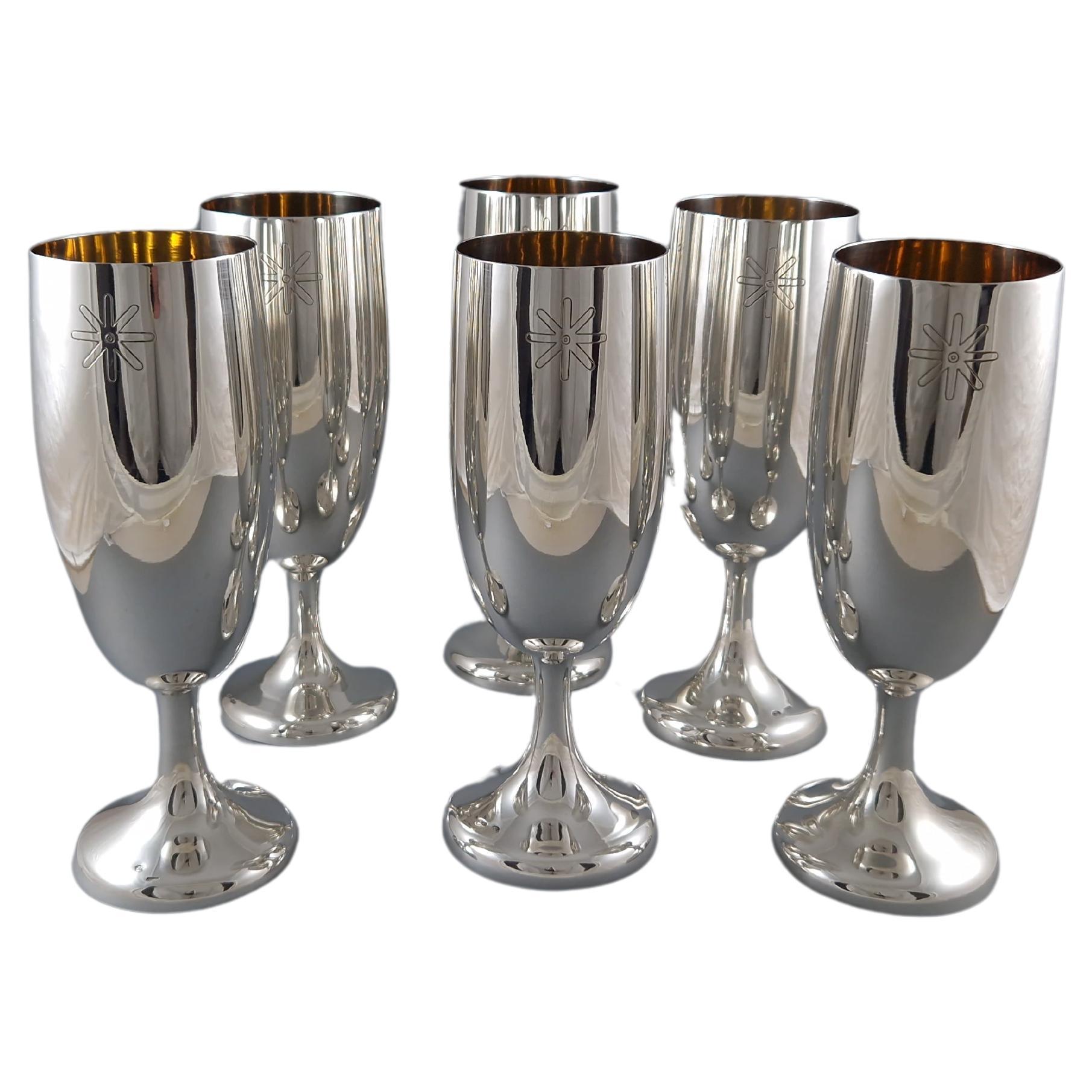 Series Of Six Glasses In Sterling Silver And Gilt For Sale