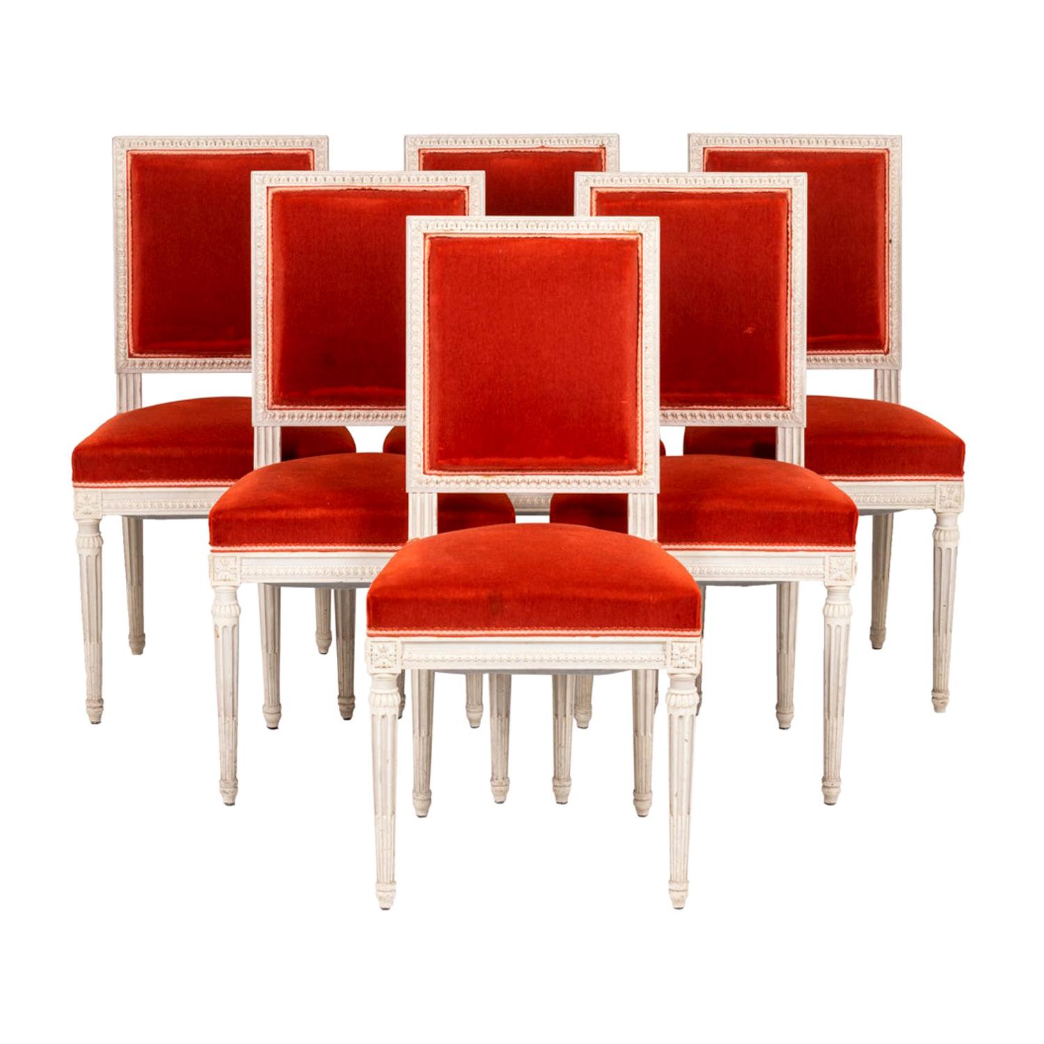 Series of Six Louis XVI Style Chairs in Lacquered Wood, 1950's