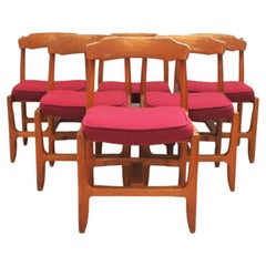 Series of Six Solid Oak Chairs, Véronique Model, by Guillerme and Chambron