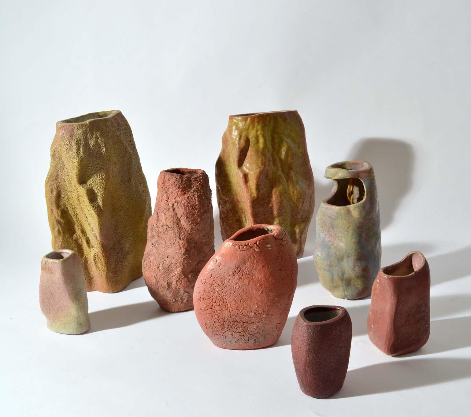 Mid-Century Modern Series of Sculptural Studio Pottery 1960s Dutch Rock Shape Vases, De Olde Kruyk