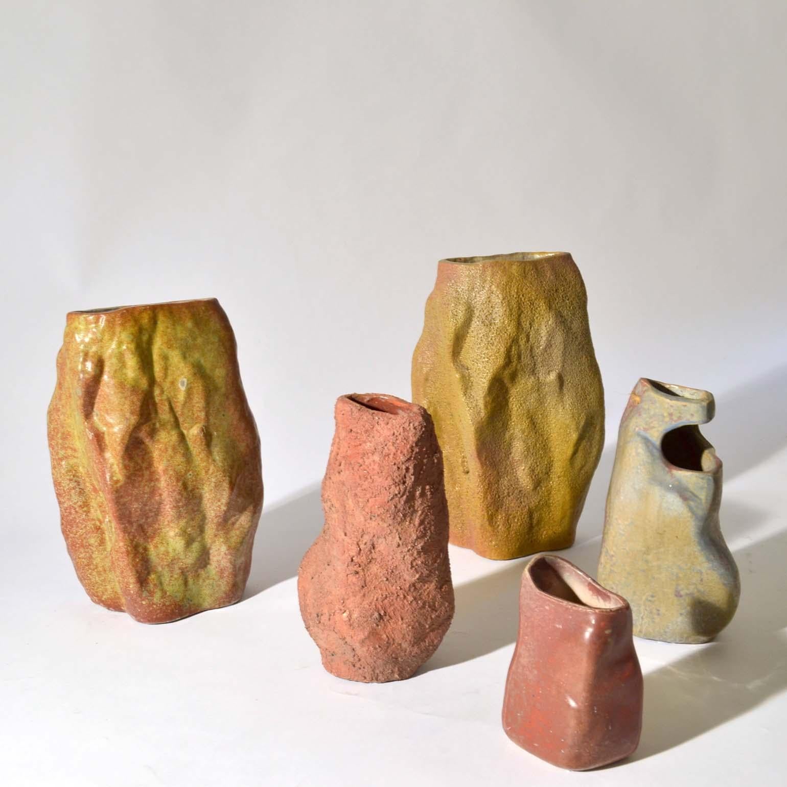 Mid-20th Century Series of Sculptural Studio Pottery 1960s Dutch Rock Shape Vases, De Olde Kruyk