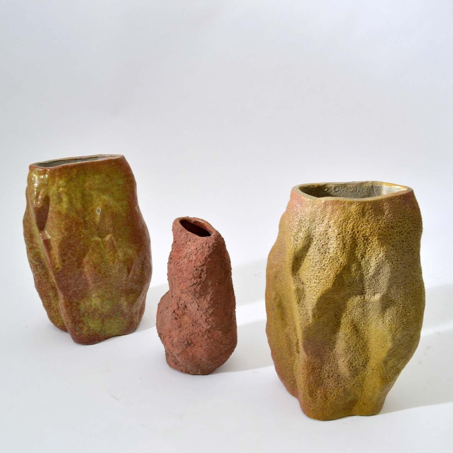Series of Sculptural Studio Pottery 1960s Dutch Rock Shape Vases, De Olde Kruyk 1