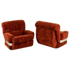 Series of Three Armchairs in Velvet, 1970s