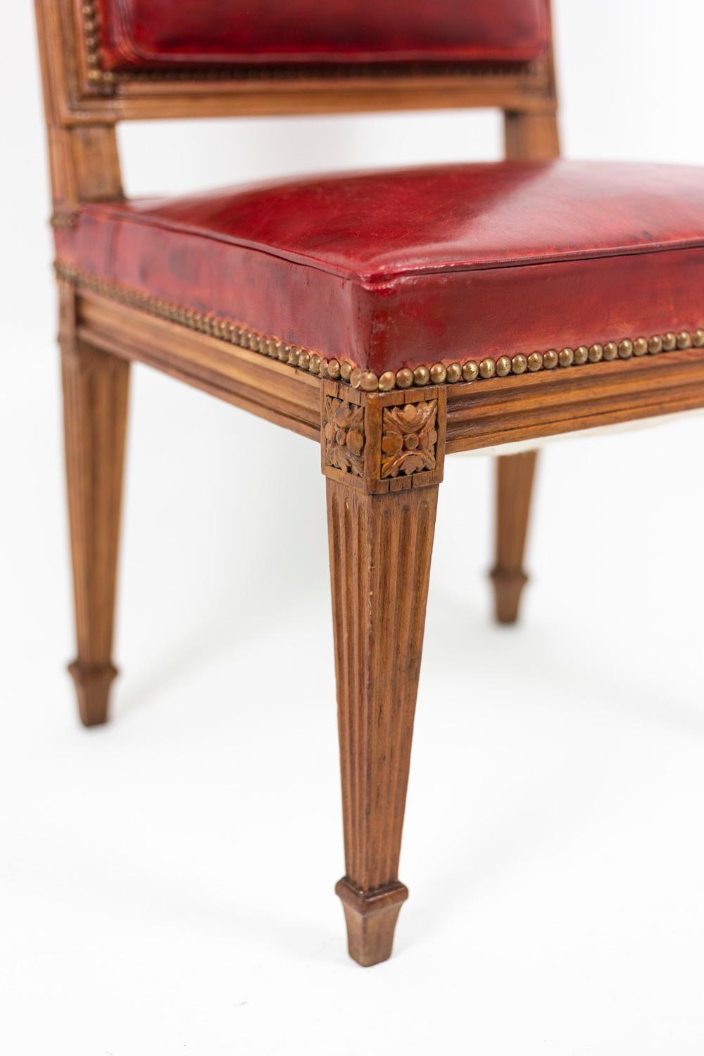 Series of Three Chairs in Wood and Leather, Louis XVI Era 6