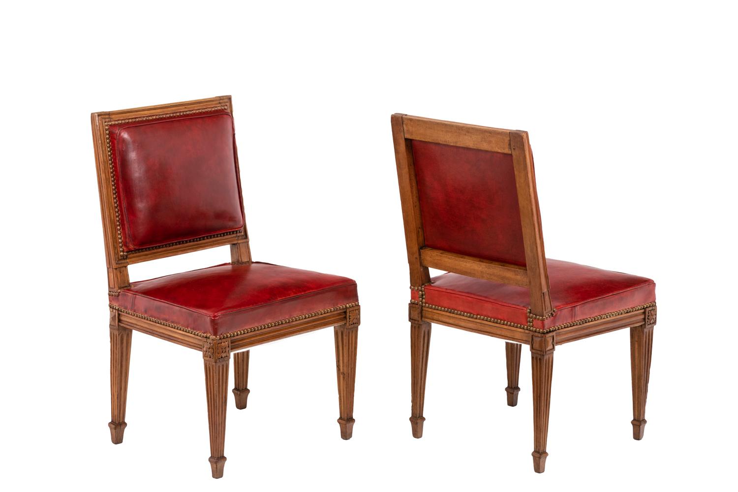 European Series of Three Chairs in Wood and Leather, Louis XVI Era
