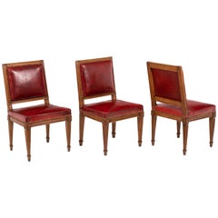 Series of Three Chairs in Wood and Leather, Louis XVI Era