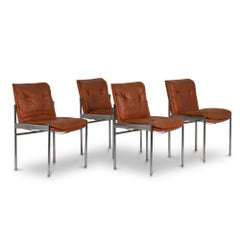 Series of Twelve Chairs in Leather and Chromed Metal, 1970s