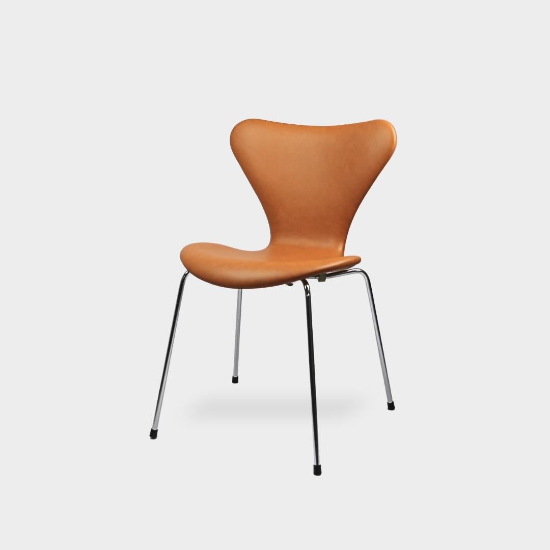 Danish Series Seven Chairs, Model 3107, Calvados cognac leather, Arne Jacobsen For Sale