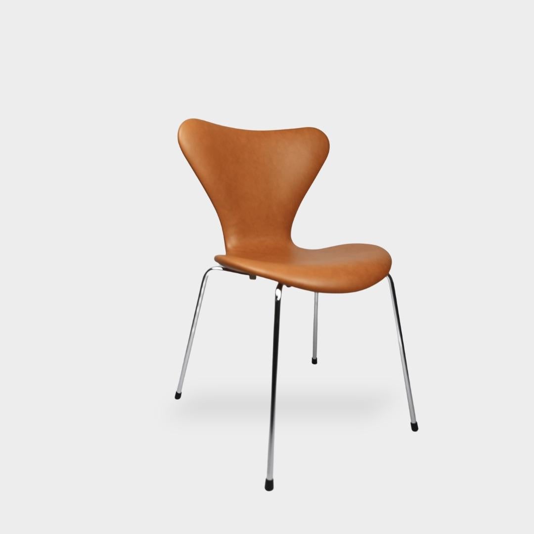 Hand-Crafted Series Seven Chairs, Model 3107, Calvados cognac leather, Arne Jacobsen For Sale