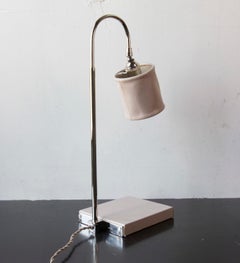 Series01 Desk Lamp, Hand-Dyed Blush 'Pink' Leather, Polished Nickel-Plated Brass