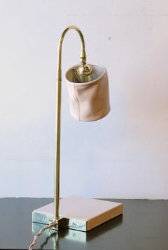 Series01 Desk Lamp, Hand-Dyed Blush Pink Leather, Polished Unlacquered Brass