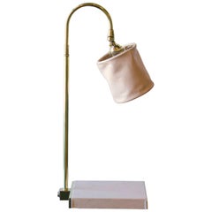Series01 Desk Lamp, Hand-Dyed Blush Pink Leather, Polished Unlacquered Brass