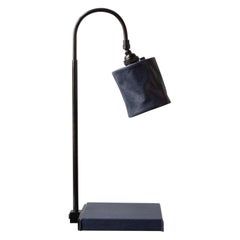 Series01 Desk Lamp, Hand-Dyed Charcoal Navy Leather, Dark Patinated Brass