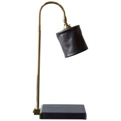 Series01 Desk Lamp, Hand-Dyed Charcoal Navy Leather, Polished Unlacquered Brass