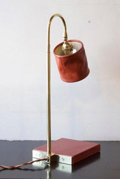 Series01 Desk Lamp, Hand-Dyed Gochujang Red Leather, Polished Unlacquered Brass