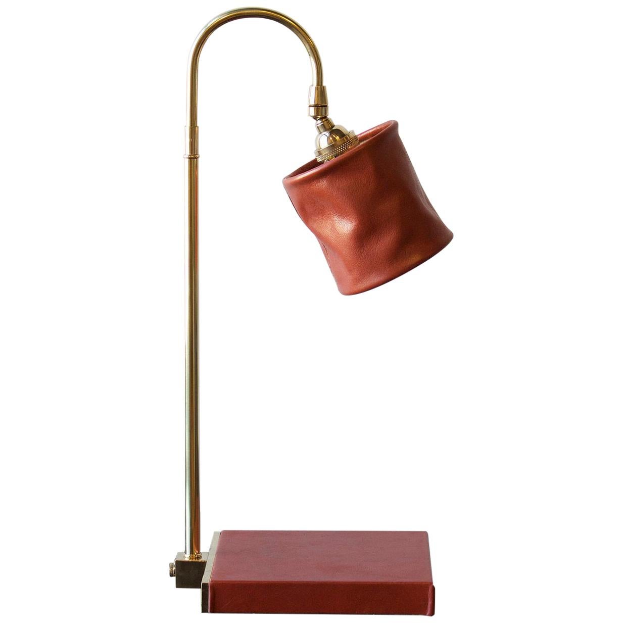 Series01 Desk Lamp, Hand-Dyed Gochujang Red Leather, Polished Unlacquered Brass