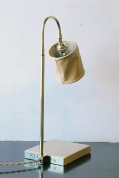 Series01 Desk Lamp, Hand-Dyed Putty Tan Leather, Polished Unlacquered Brass