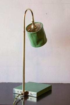 Series01 Desk Lamp, Hand-Dyed Tennis Green Leather, Polished Unlacquered Brass