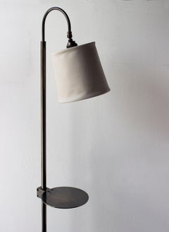 Series01 Floor Lamp, Drink Tray, Ash Gray Leather, Dark Patinated Brass