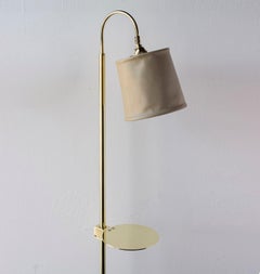 Series01 Floor Lamp, Drink Tray, Putty Leather, Polished Unlacquered Brass